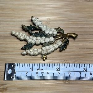 Antique Century Old 1920’s Lovely White Wisteria Enamel Flower BroochAntique